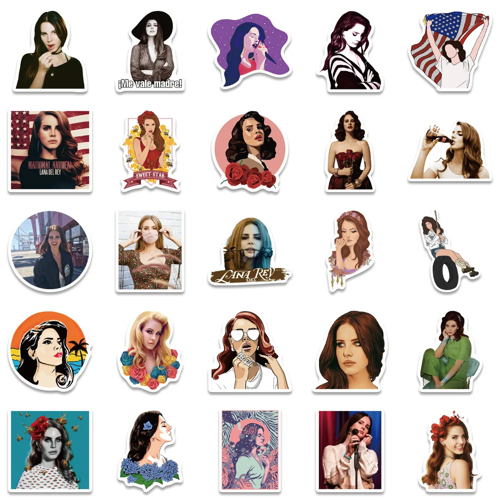Decorative stickers 10/50PCS Singer Lana Del Rey stickers Cool laptop Guitar luggage Skateboard phone bike car Waterproof sticker decal Kid toys