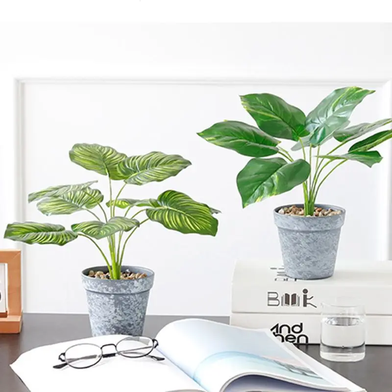 Artificial Plants Green Turtle Leaf Fake Foliage Bonsai Potted Home Garden Decor