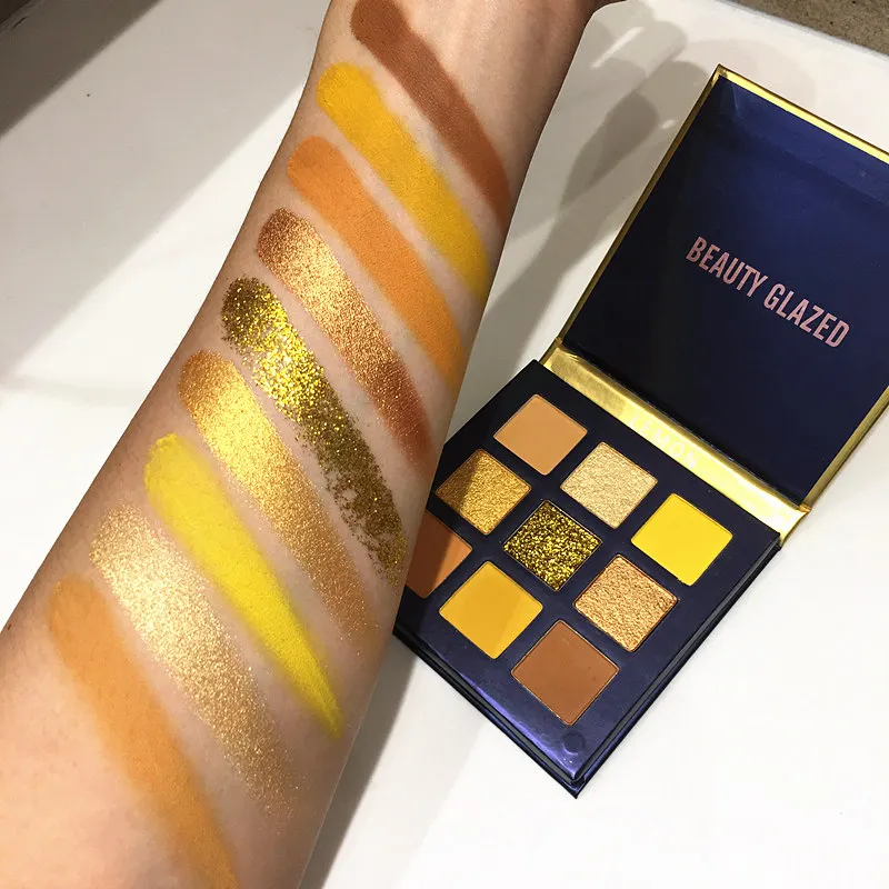 

9 Color Yellow Beauty Glazed Makeup Eyeshadow Pallete Makeup Brushes Shimmer Pigmented Eye Shadow Palette Make Up Palette