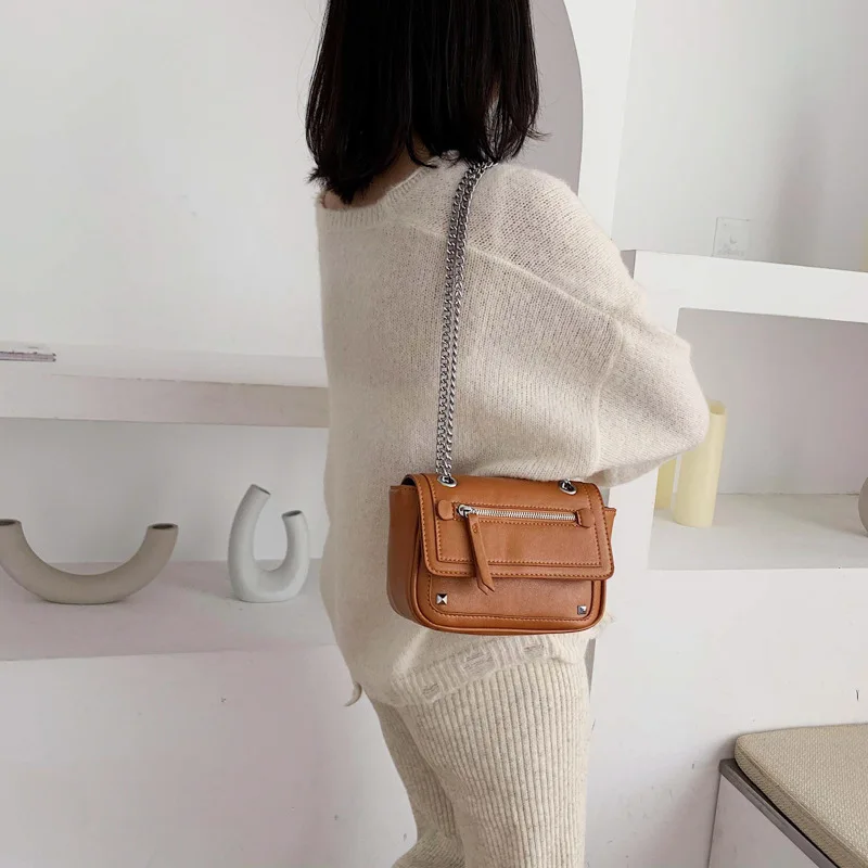 

New Arrival Textured Bag Women's 2019 New Style Simple Fashion Shoulder Square Sling Bag Korean-style CHIC Chain Shoulder Bag