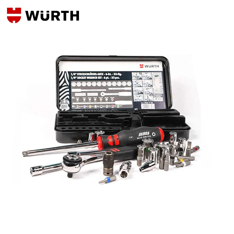 Wurth 1/4 inch Socket Wrench Assortment, 33 pcs Ratchet Wrench