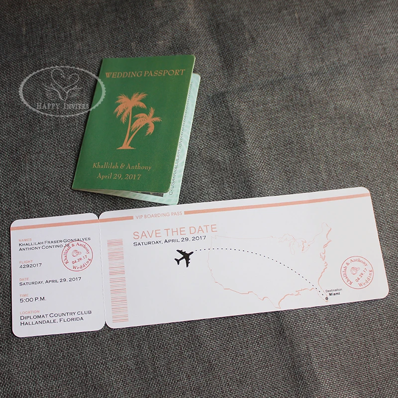 HI1132-15 Unique Invitation Card Passport Sytle Wedding Invitation Wedding Passport with Passenger Ticket Save the Date