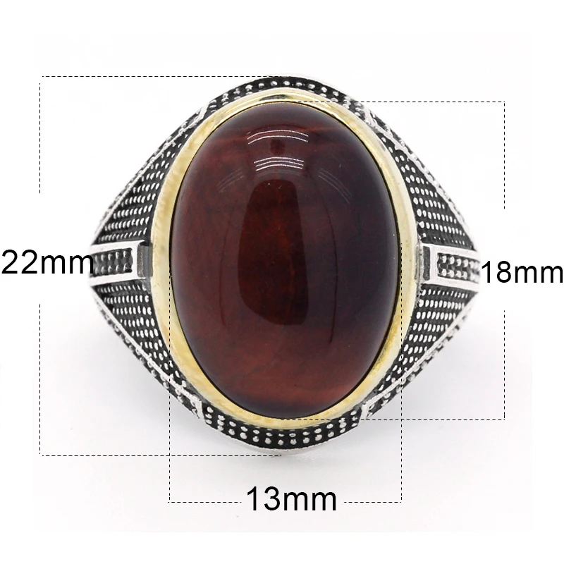 Men's Stainless Steel Ring With Natural Tiger Eye Stone – 316L Solid, Sizes 7-13, Silver/Gold/Black Finish