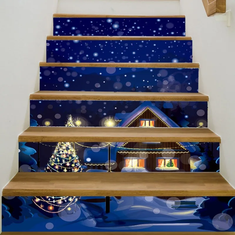 

6 Pieces/setwooden House Snow View3D Stair Waterproof and Fashionable Creative Step Decorative Wall and Decoration Wall Dropship