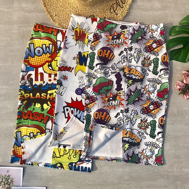 Women Skirts Cartoon Printing High Waist Pencil Skirts Graffitic Funny Bodycon Cotton Skirts Streewear