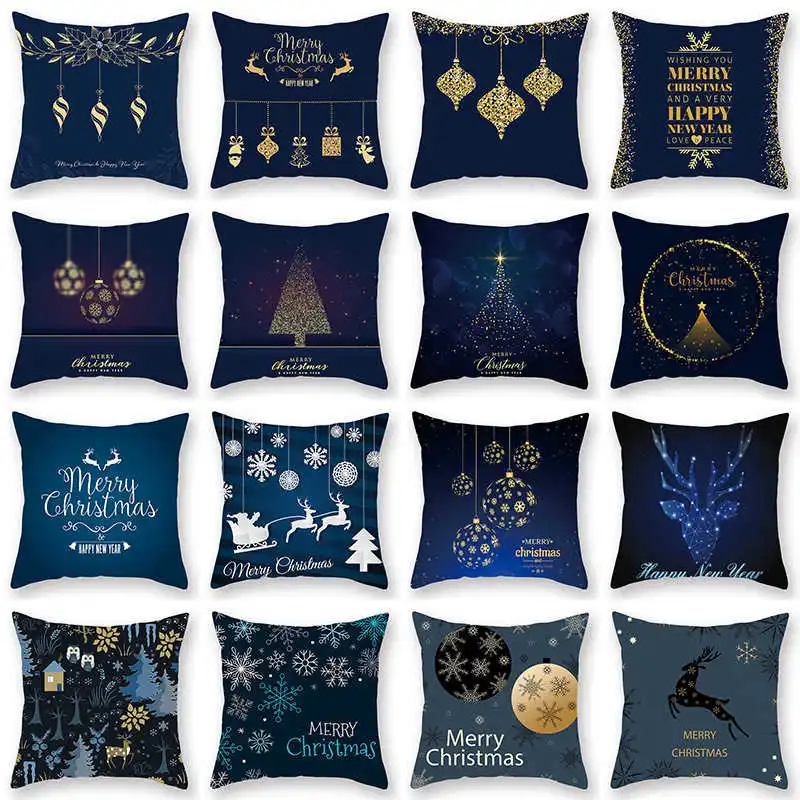 

Santa Deer Snowflake Cover Pillowcase Cushion Print Throw Merry Christmas Pillow