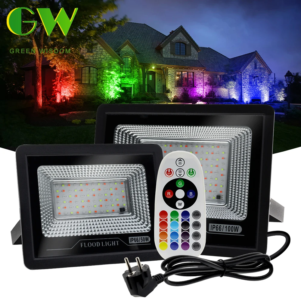 

LED Flood Light 50W 100W IP66 Waterproof RGB Spotlight Outdoor Color Changing RGB Floodlight for Party Stage Landscape Lighting