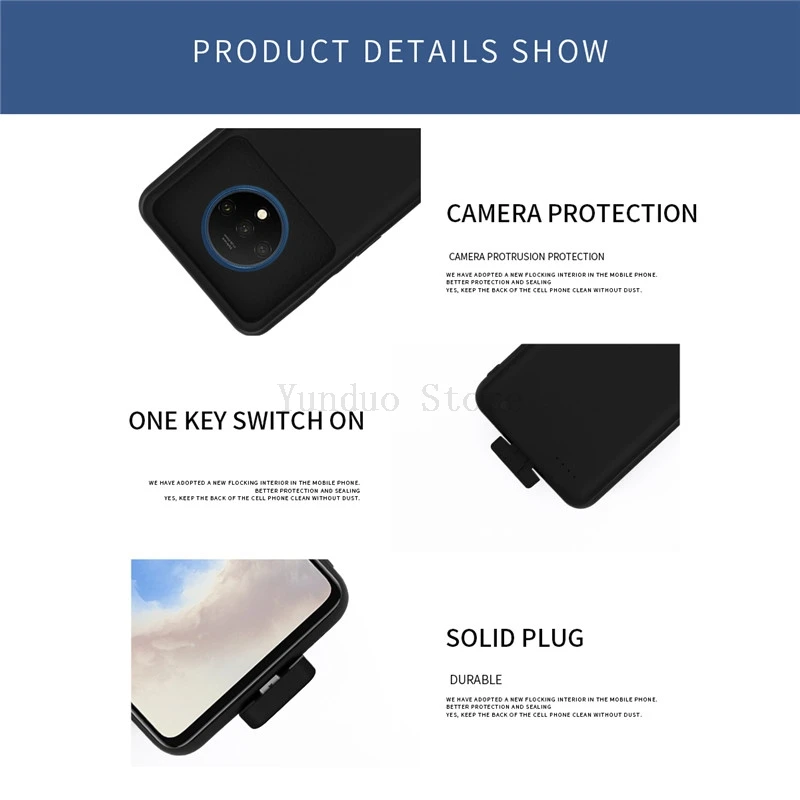 1+7T Slim shockproof Battery Charger Case For Oneplus 7T 1+7t Extended power bank Case Back clip battery Cover 5000mAh