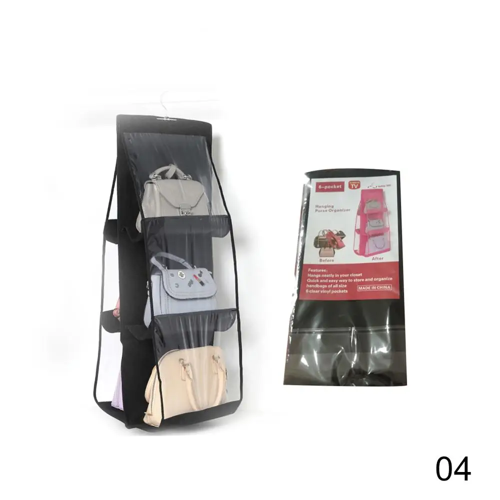 6 карманная подвесная сумка-Органайзер для гардероба, прозрачная сумка для хранения, дверная настенная прозрачная сумка для обуви, сумка-вешалка - Цвет: Black