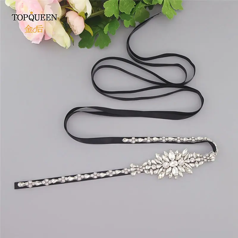 Black TOPQUEEN S352 свадебные ленты с кристаллами свадебное платье с поясом аксессуары свадебный пояс 1 см ремни для женщин - Цвет: Black