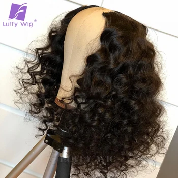 

180 Density Water Wave U Part Wig Human Hair Glueless Remy Brazilian Upart Human Hair Wigs With Strap 2"x4" Middle Part LUFFY