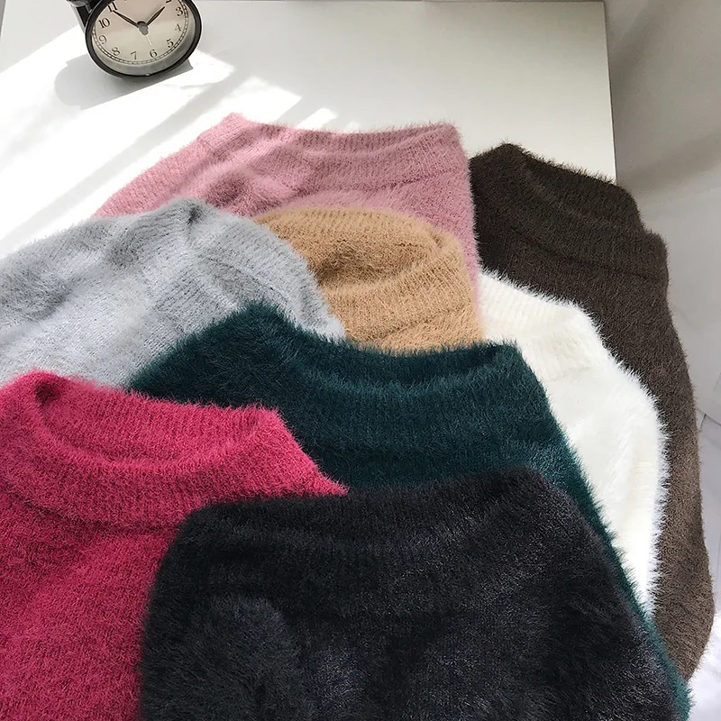Winter Plush Sweater Men's Warm Fashion Solid Color Casual Knit Sweater Man Sweter Clothes Wild Loose Long-sleeved Pullover Men