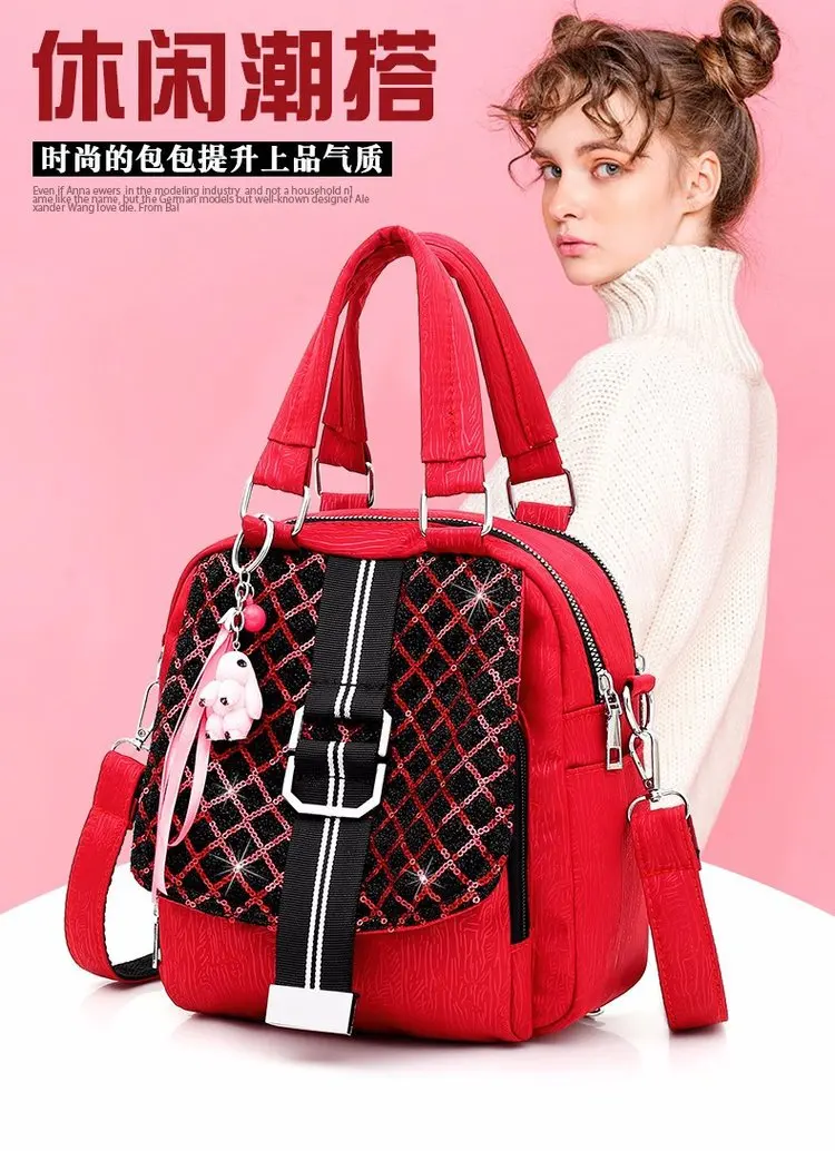 WOMEN'S Bag Students Shoulder Three-purpose Bag Shoulder Cross-body Hand Casual Sequin Bag Multi-functional 1800-14