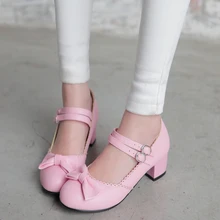 

AGODOR Lolita Shoes Women Mary Janes Casual Shoes Two Strap Pumps with Bow Ladies Low Heel Mary Jane Wedding Shoes Size 34-43