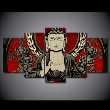 

5 Panel Canvas Prints Retro Colorful Buddha Paintings For Living Room On The Wall Arts Canvas Paintings