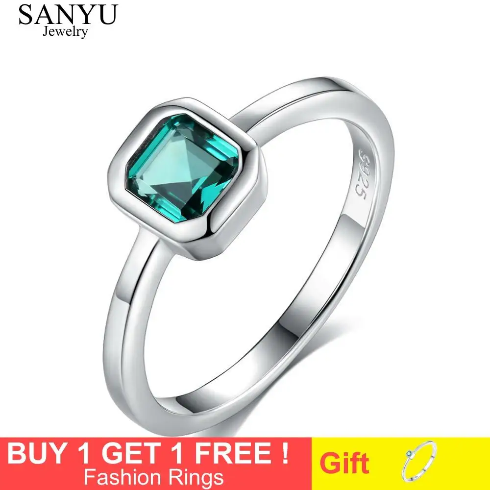 SANYU 925 Sterling Silver Topaz Engagement Rings for Women 4mm*4mm Square Emerald Gemstone Promise Wedding Ring Anel Feminino SANYU 925 Sterling Silver Topaz Engagement Rings for Women 4mm*4mm Square Emerald Gemstone Promise Wedding Ring Anel Feminino