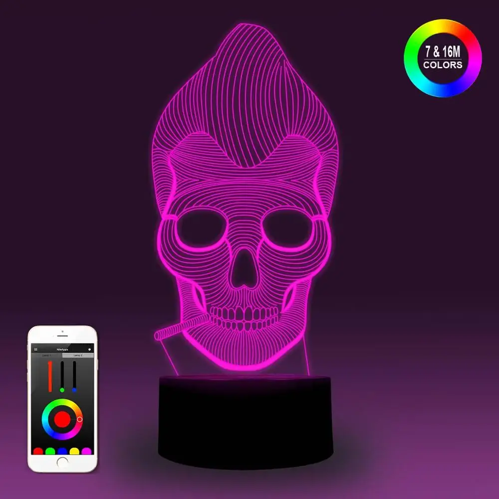 NiteApps 3D Ужасный Череп ночник настольная Иллюзия украшение лампа подарок на день рождения приложение/сенсорный контроль