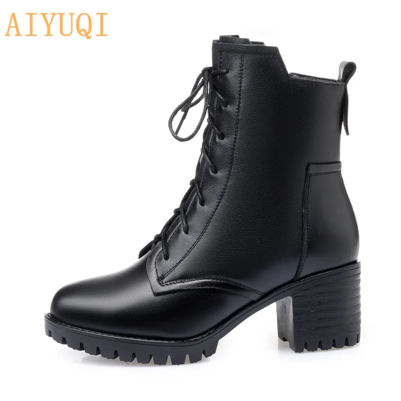Günstige AIYUQI Booties frauen echtes leder 2020 neue winter armee stiefel militär Weibliche Martin stiefel frauen kuh leder stiefel für frauen