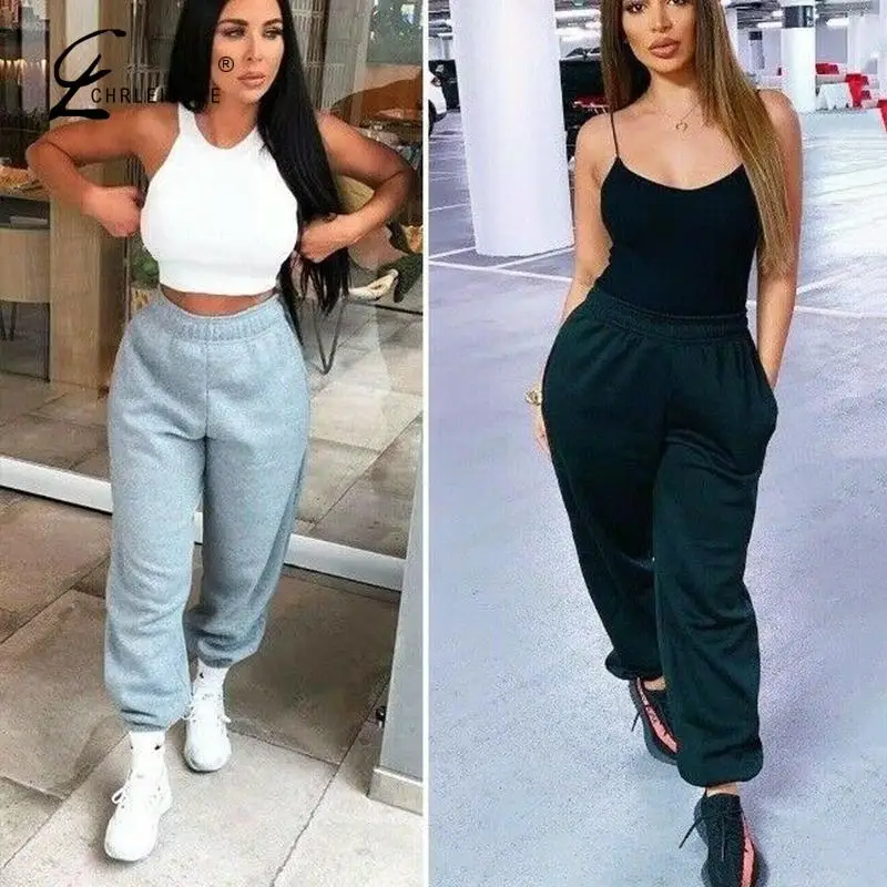 Для женщин Повседневное Jogger однотонные Спортивные штаны/Для Высокая Талия Брюки