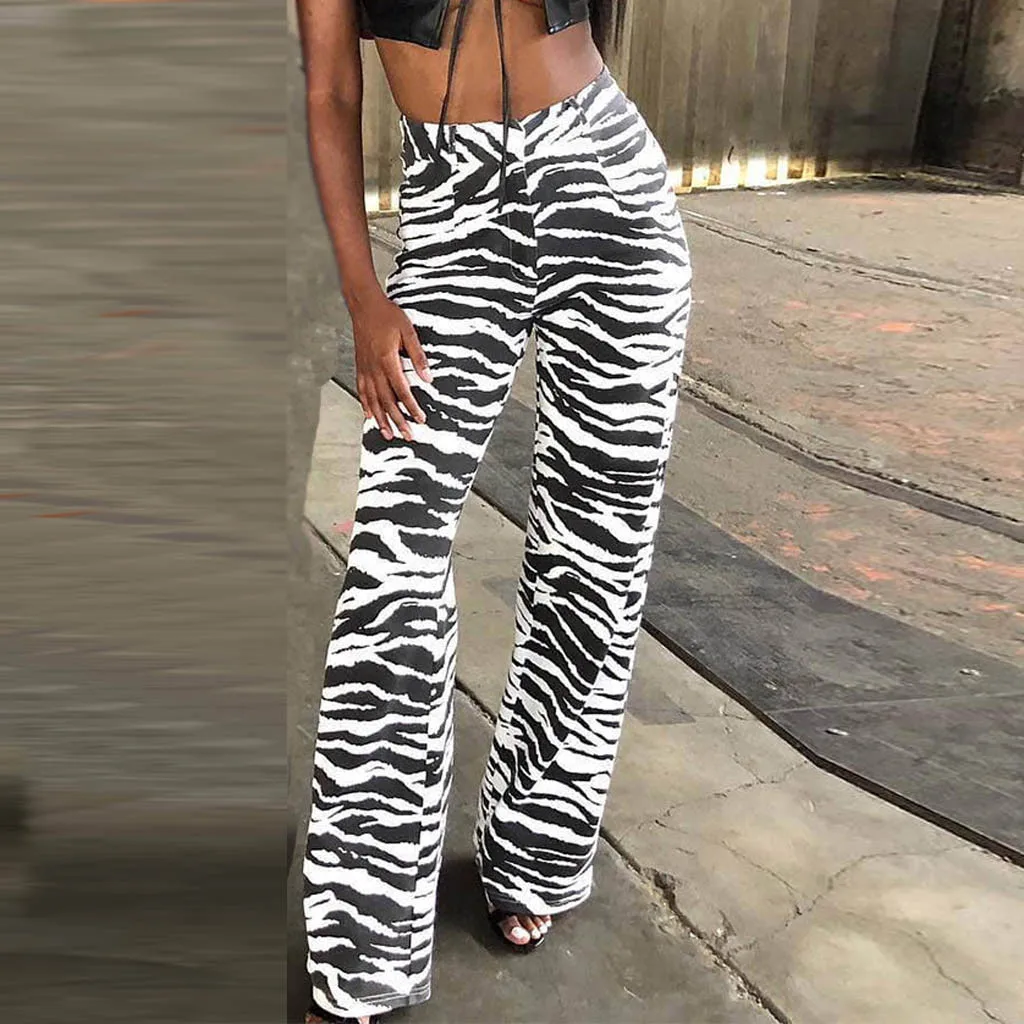 

Fashion Casual Running Exercise pant Dance Women Zebra Pattern Zipper Stripe High Waist Casual Trousers Loose Pants streetwear