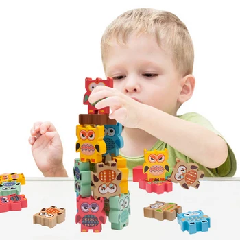 

12pcs Owl Stacking Blocks Puzzle Toys Colorful Wooden Balance Game Kids Gifts Give Children Best Enlightenment Toy Gift