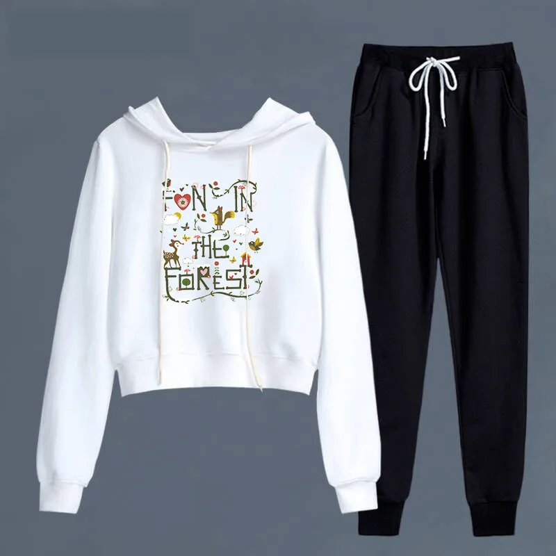 

Autumn Casual Two Piece Set Hoodie Print Tops And Long Pants Loose 2 Piece Set Women Fashion Sexy Sport Female Tracksuits