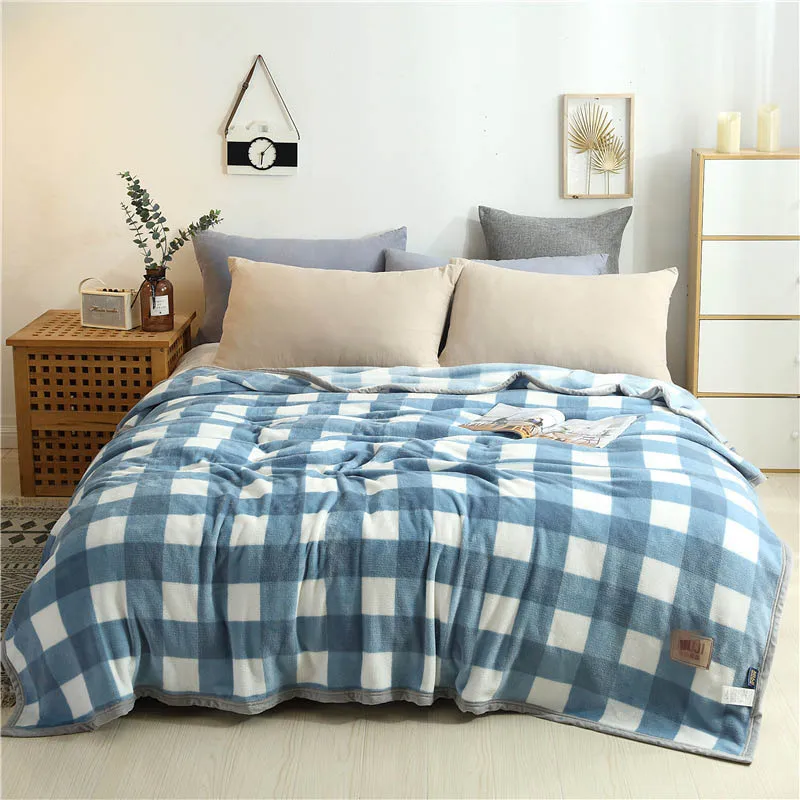 Grid Winter Warm Bedding Blanket Fleece Bed Cover Bedspread Sofa