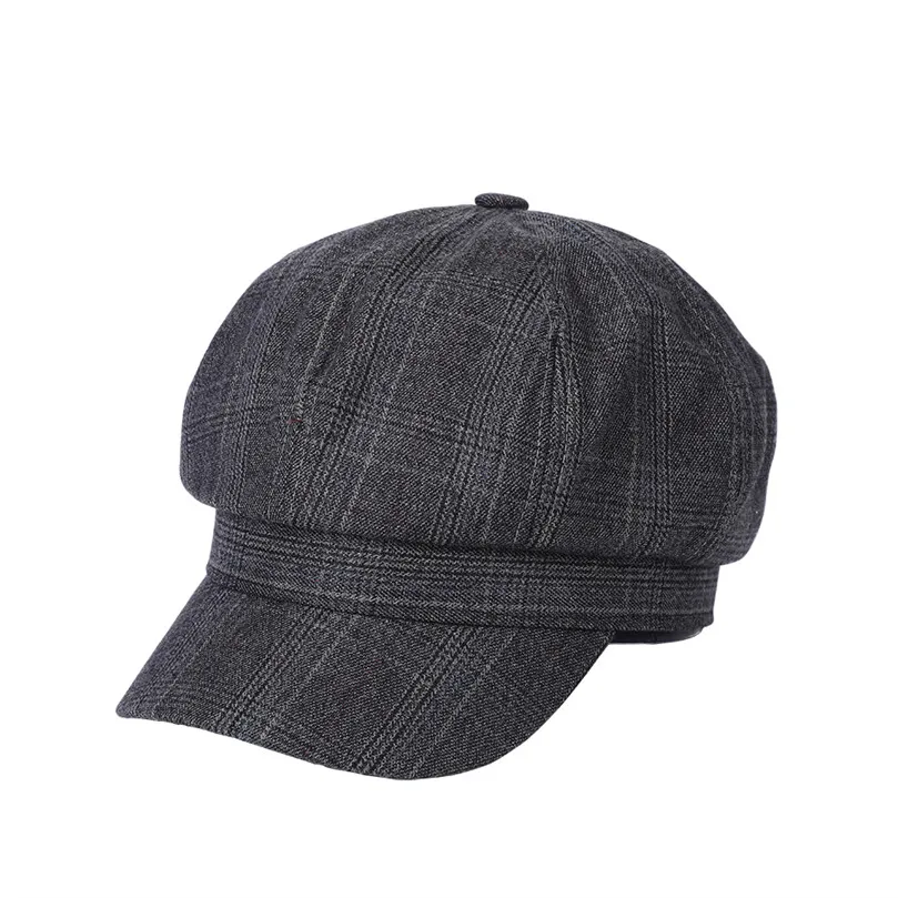 Dark gray AWAYTR, классические клетчатые шапки Newsboy, восьмиугольная тёплая шапка, аксессуары в повседневном стиле, разноцветные шапки унисекс с подкладкой высокого качества - Цвет: Dark gray