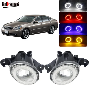 

2 Pieces Car LED Fog Light 4000LM Angel Eye DRL Daytime Running Light Front Bumper Fog Lamp 12V For Nissan Fuga Y50 2004-2009