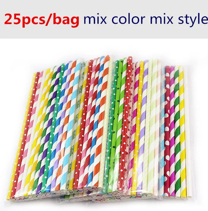 Mix color Zilue 25 шт./упак. красочный шеврон в полоску с принтом в горошек и в виде звезд Бумага соломинка для напитков сок День рождения вечеринки в честь рождения ребенка ресторанные принадлежности - Цвет: Mix color