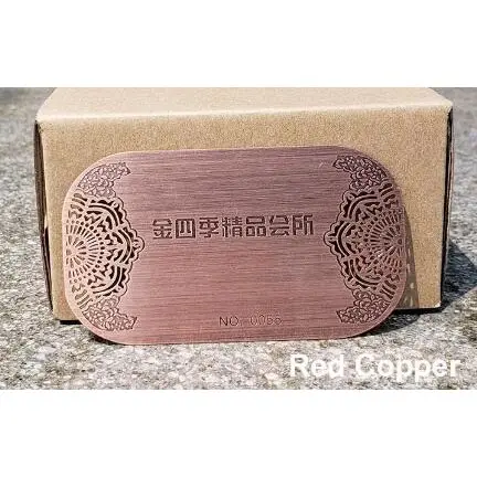 Red Copper Матовый вырез и нержавеющая сталь с гравировкой карты бронзовая металлическая визитная карточка Заводская индивидуальная печать и форма - Цвет: Red Copper