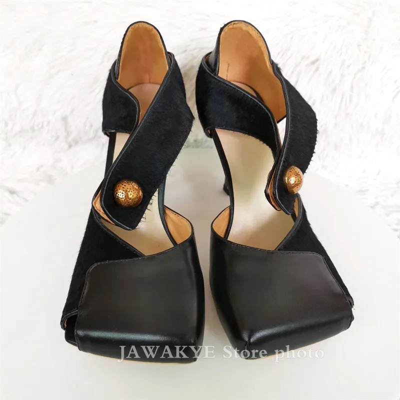Black-Horse-hair-leather-Square-Toe-Madame-high-heel-shoes-Women-Pumps-hollow-Novelty-gold-Metal (1)