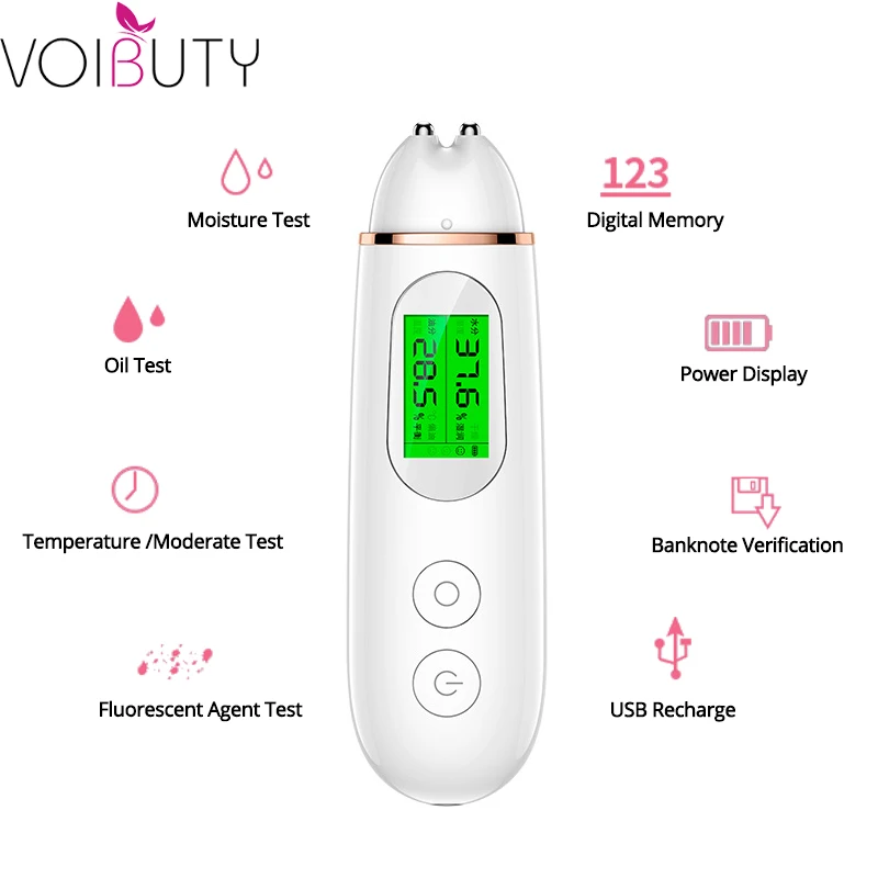 

LCD Display Digital Body Moisture Monitor Detector Face Skin Tester Moisture Water Oil Analyzer Skin Sensor Fluorescer Detector