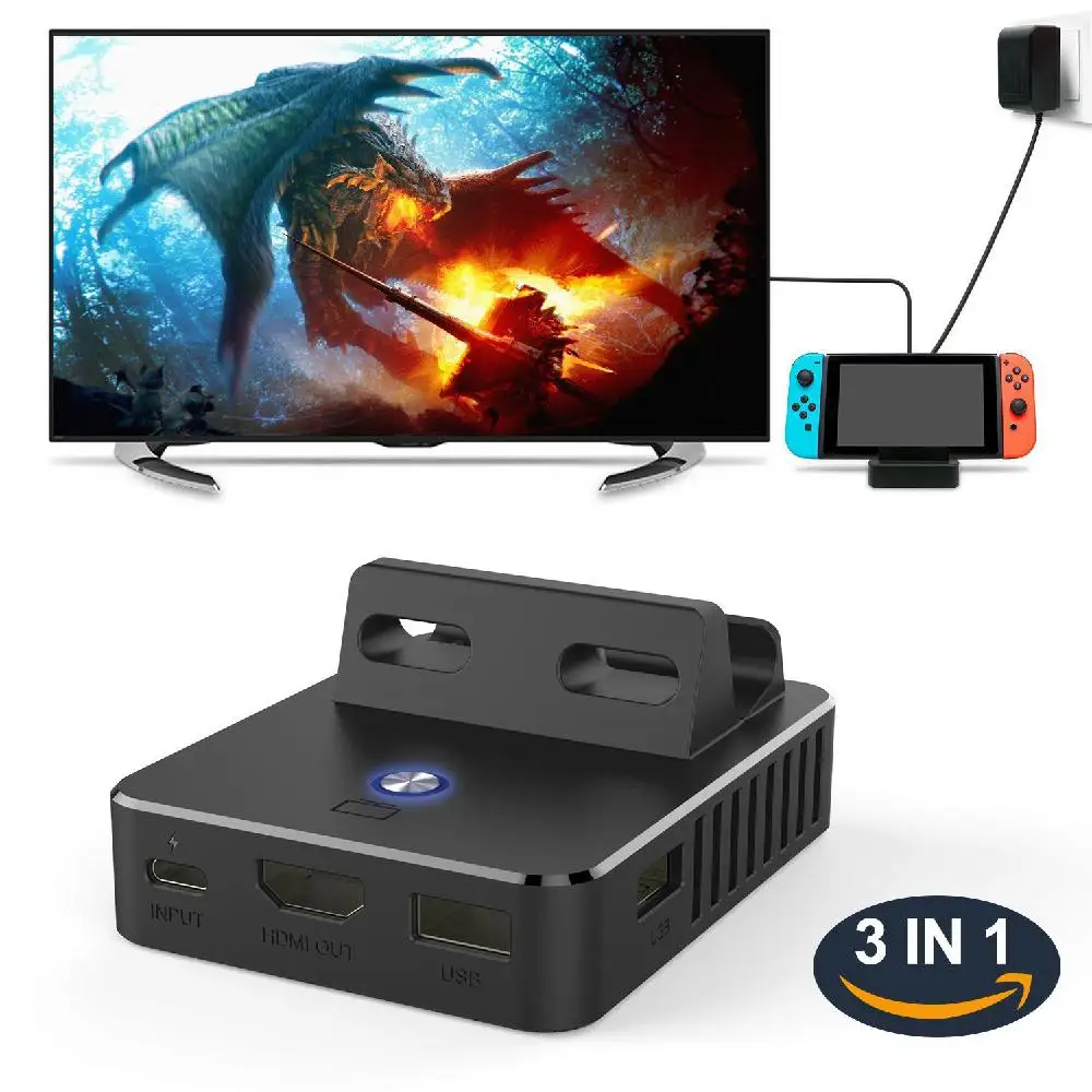 

DishyKooker For Nintend Switch Dock Base TV Type C Output Charging Stand Cooling Portable Bracket One-button Display Adapter