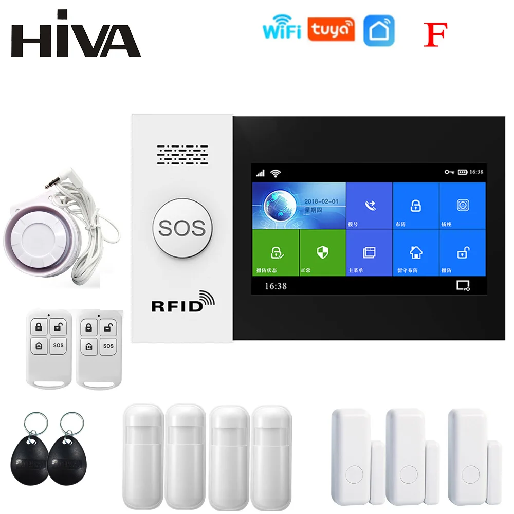 HIVA Alarm Systems Security Home Wifi Gsm with Pir Motion Sensor Tuya Smart Life Alarm work with Alexa elderly emergency button Alarms & Sensors