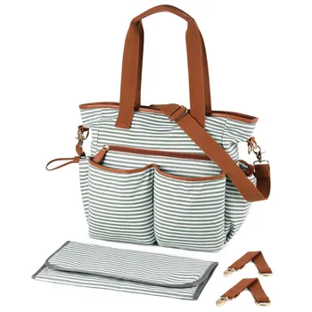 

Stripe Diaper Bag Tote Crossbody Mummy Nappy Bags Large Capacity Nursing Handbag Baby Maternity Bag with Stroller Straps