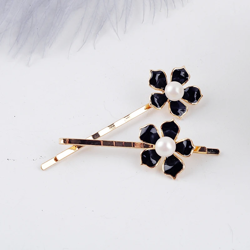 Simple Design Cute Black/Red/White Enamel Flower Hairpin For Women Handmade Date Gift Jewelry