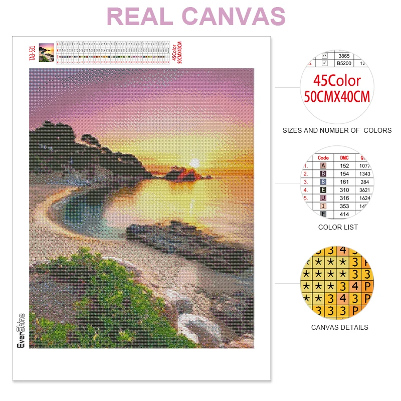 EverShine Diamond Painting Landscape Cross Stitch 5D Diamond Embroidery Seaside Full Square Picture Rhinestones Art Home Decor diamond painting