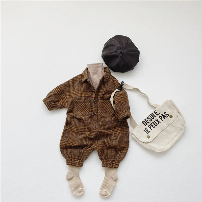 MILANCEL 2021 Autumn New Baby Rompers Plaid Boys Jumpsuits Toddler Outfit Vintage Infant |