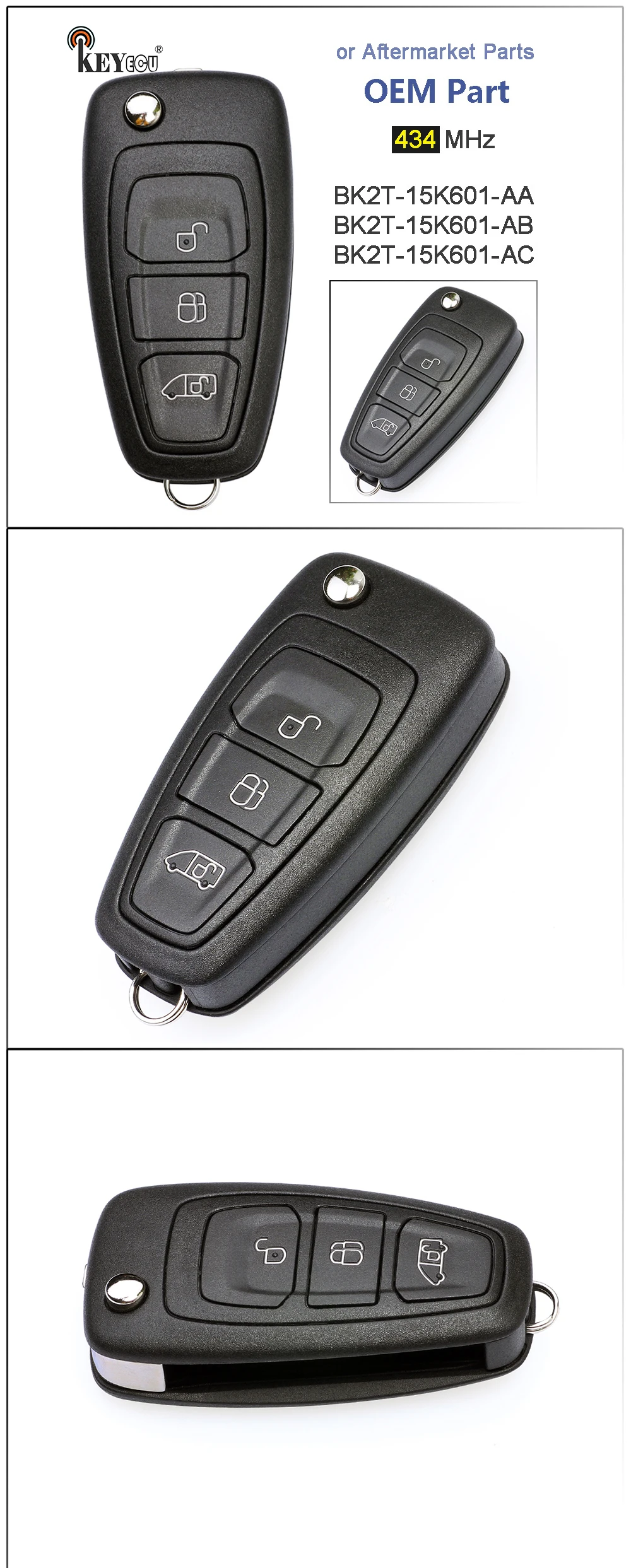 Keyforkess 434MHz 63 BK2T-15K601-AA/ AB/ AC OEM OEM / Aftermarket telecomando portachiavi per Ford Transit Custom 2014 2015 2016 - Hd4daeb26fa124ce48c57ac34d28740fb8