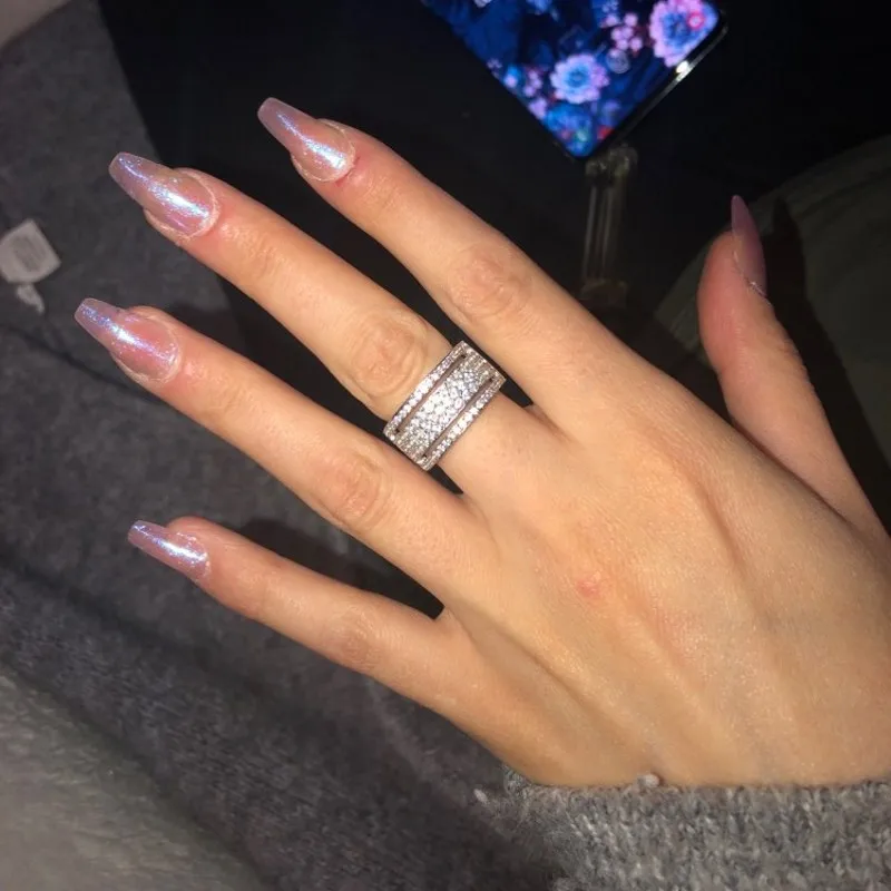 Starlight Promise Кольца для женщин 925 пробы серебро пять ослепительных слоев Cz обручальное кольцо обручение массивные украшения