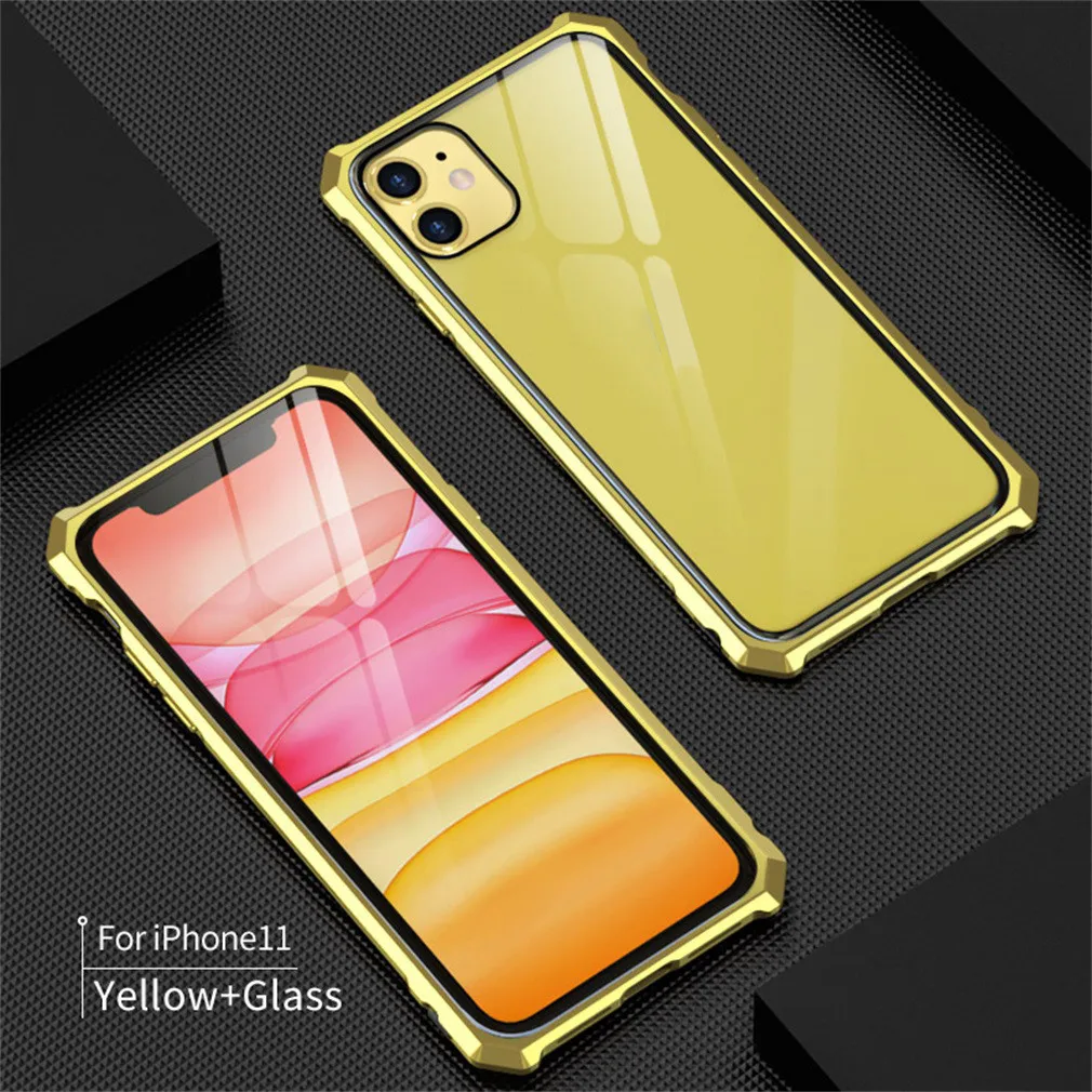 YE Чехол для Iphone 11 6,1 дюймов уличный Модный чехол s Алюминиевый металлический бампер Пряжка закаленное стекло чехол для Iphone - Цвет: YE