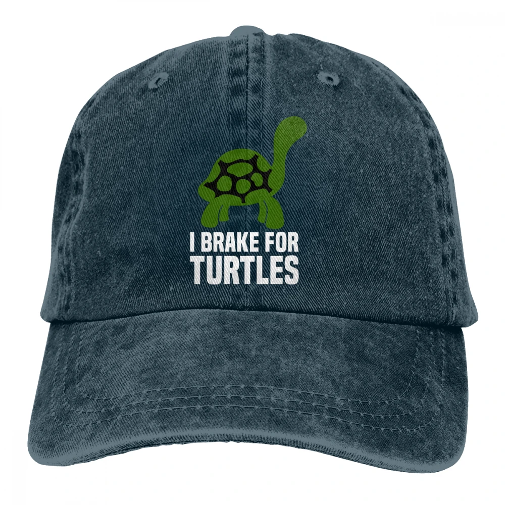 I Brake For Turtles Casquette натуральный унисекс Мужские Женские джинсовые бейсболка с ремешком кепки Регулируемая Гольф папа шляпа - Цвет: Тёмно-синий