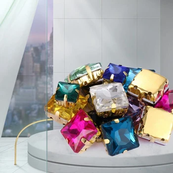 

50Pcs/lot Square Claw Drill Hand-sewn Gold Bottom Glass Crystal Diamond Charms For DIY Winding Clothing Making Accessories