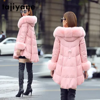 Billige 100% Echt Schaffell Mantel Weibliche Winter Fuchs Pelz Mit Kapuze Ente Unten Jacke Frauen Kleidung 2020 Koreanische Echtes Leder Unten Mäntel 2500