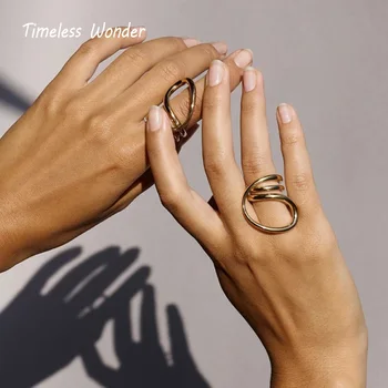 

Timeless Wonder Titanium Geo Twist Irregular Cocktail Rings Women Jewelry Punk Gothic Boho Designer Ins Top Hip Hop Unique 1562