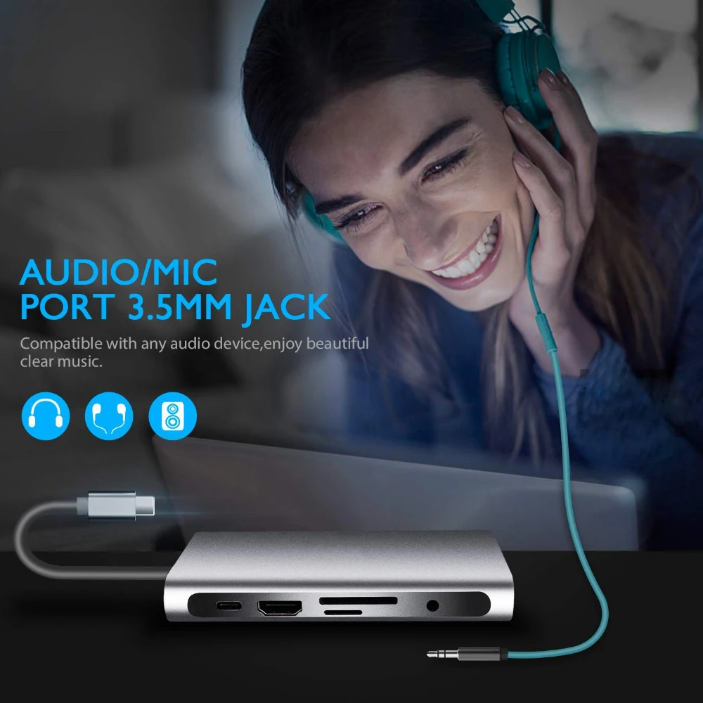 10 в 1 концентратор USB type C к USB 3,0 VGA HDMI RJ45 usb-хаб для MacBook Pro Аксессуары USB разветвитель многопортовый type C концентратор USB-C док-станция