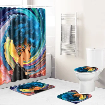 

African Women's New Creative Shower Curtain European and American Cross-Border Supply Wholesale Graphic Customization Bathroom