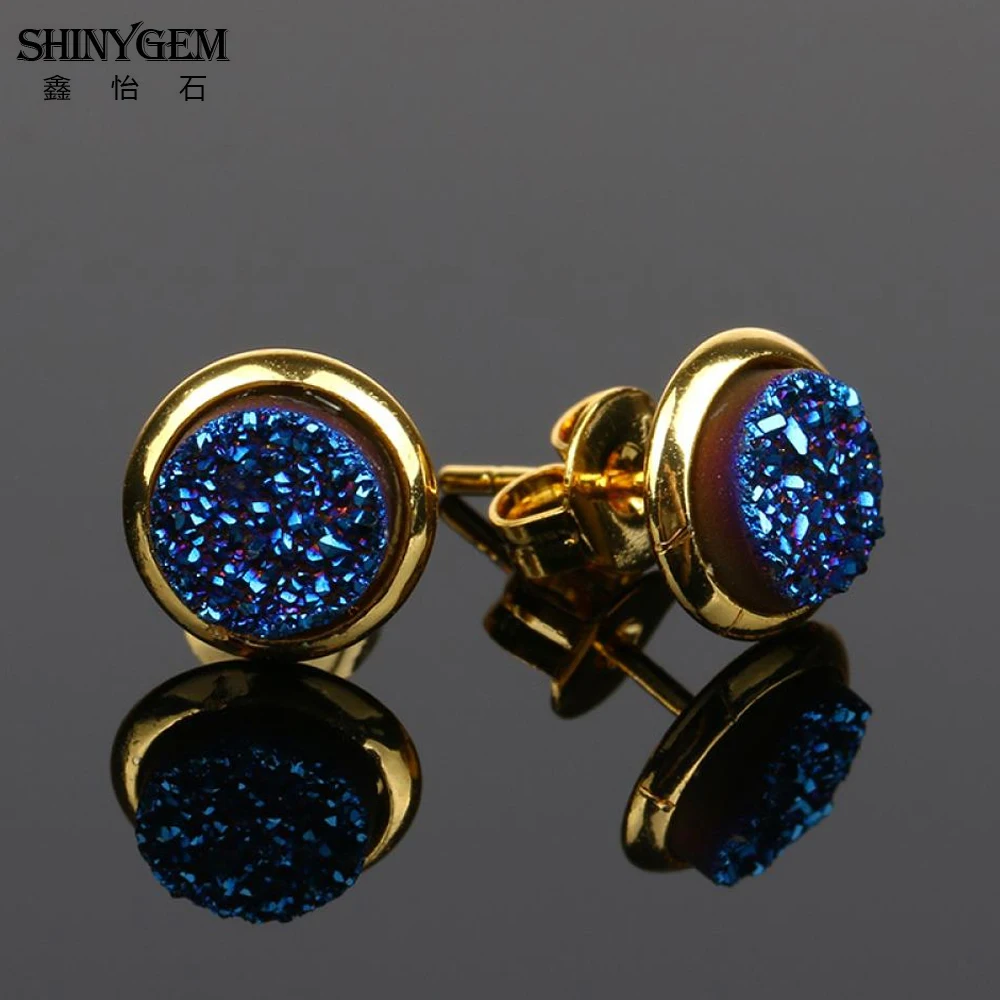 ShinyGem 6 мм/8 мм/10 мм/12mm круглый Агат Серьги позолота Натуральный камень гвоздики