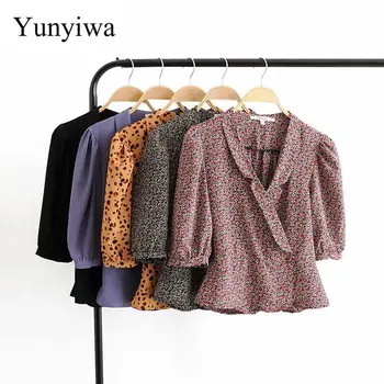 

2020 New Short-sleeved Suit Collar Jacket for Womens Blouse Tops Sexy Party Blouses Clothes Blusas Camisas Mujer